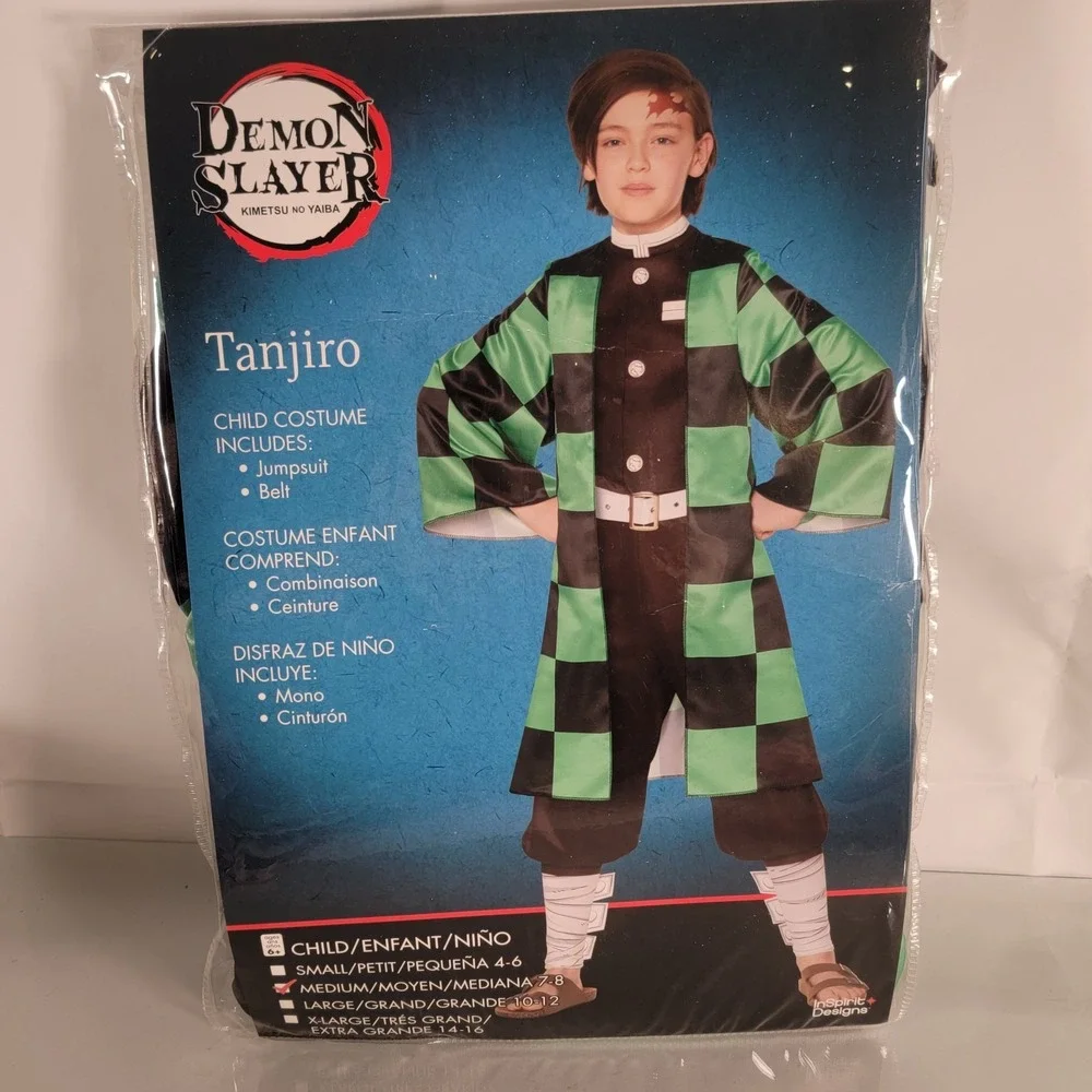 Demon Slayer‎ Tanjiro Kamado Boys Costume Japanese checkered haori Jumpsuit M